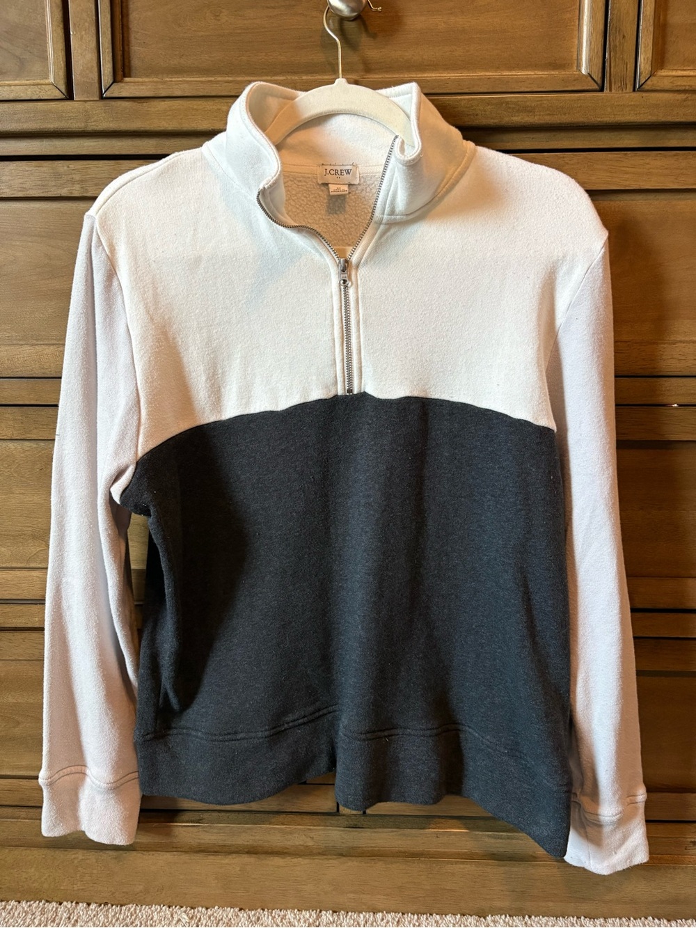 J. Crew Men's Two-Tone Zip Mock Neck Sweater - White and Dark Gray